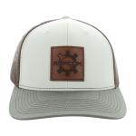 STONE SNAPBACK W/ BROWN MESH, OLIVE BILL & LEATHER PATCH