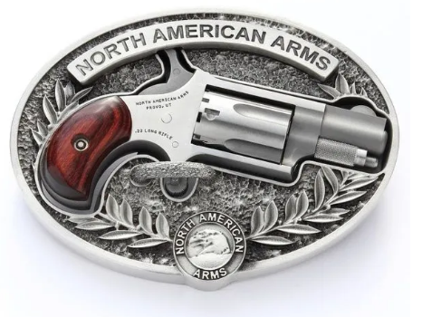 NEW NORTH AMERICAN ARMS NAA-22LR-BBO MINI REVOLVER, 22 LR, 1-1/8" BARREL, STAINLESS, WITH OVAL ENCLOSED BELT BUCKLE, 5 SHOT 744253002854