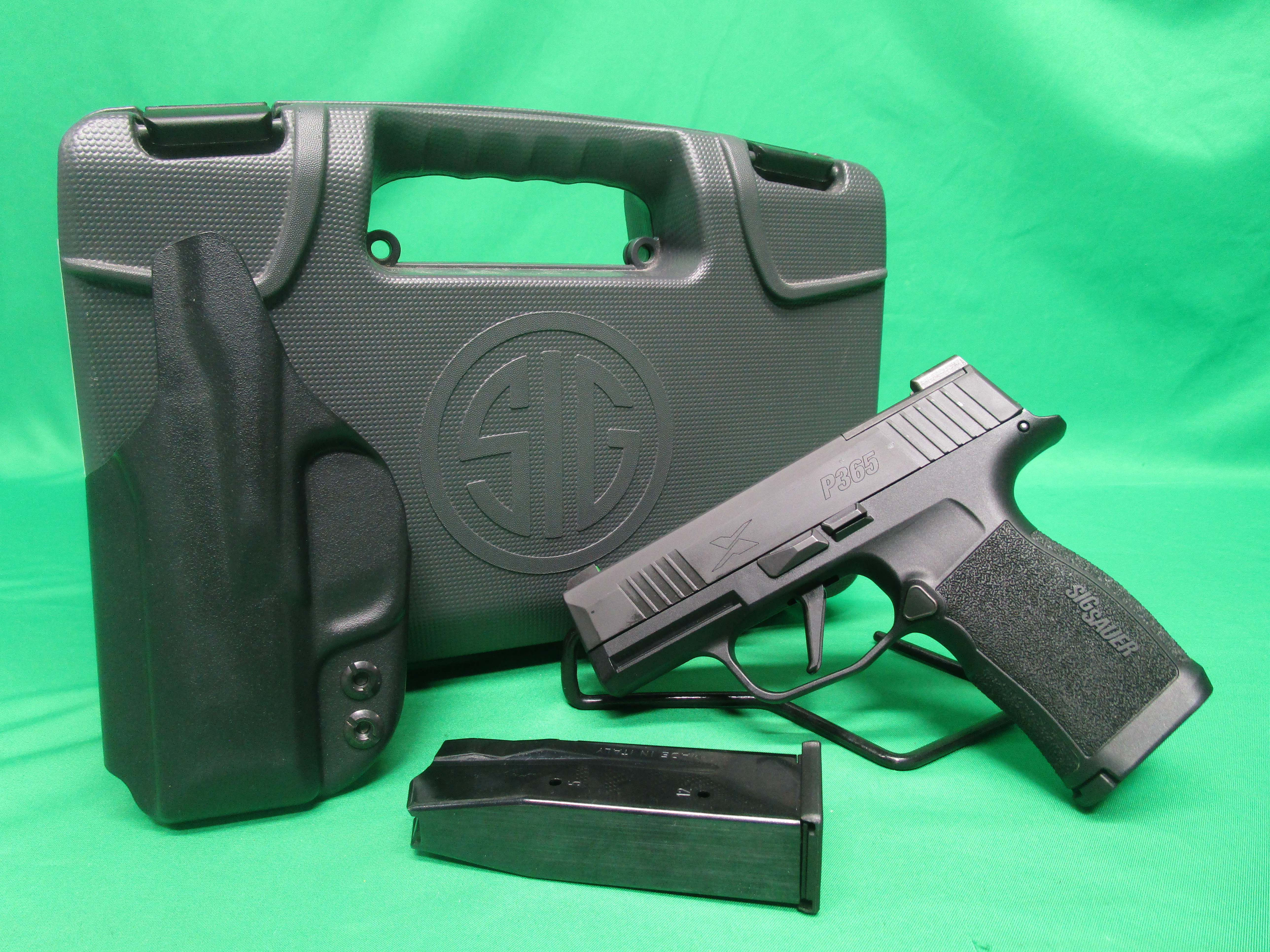 USED SIG SAUER P365X 9MM 3" W/ CASE, HOLSTER, & 2 MAGS 66F010490