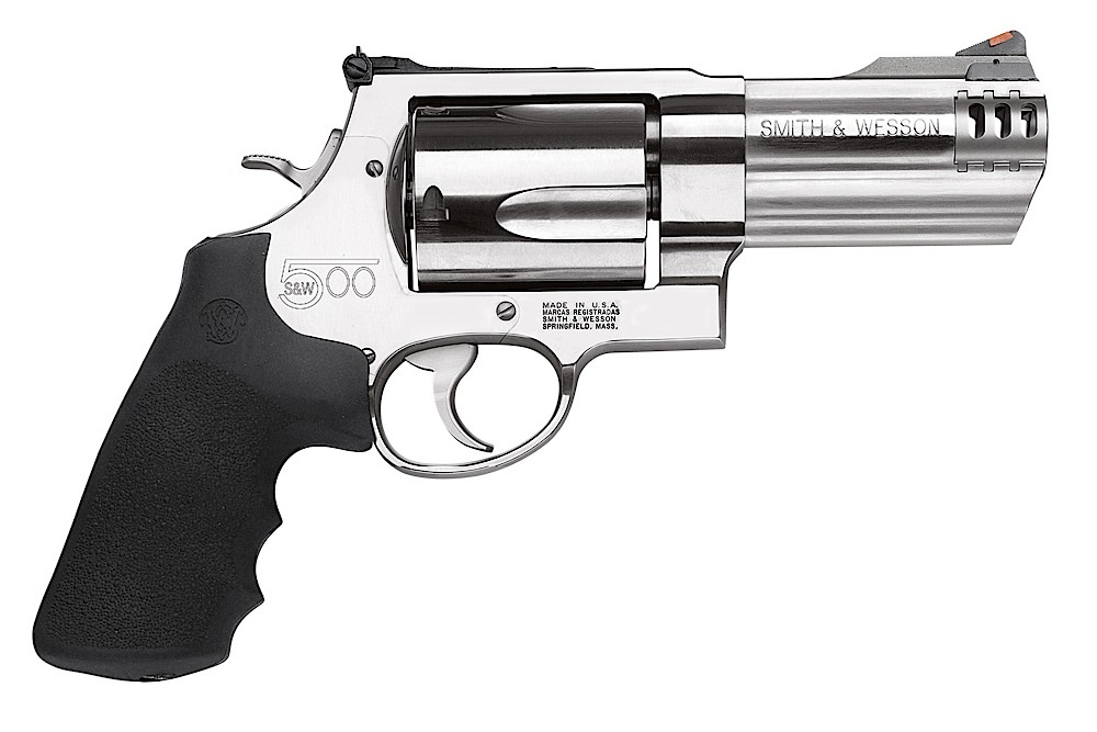 Smith & Wesson 163504 Model 500 X-Large 500 S&W Mag 5 Shot 4" Satin Stainless Compensated Barrel, Satin Cylinder, Satin Stainless Steel Frame, Black Finger Grooved Grip, Internal Lock Safety, Exposed Hammer