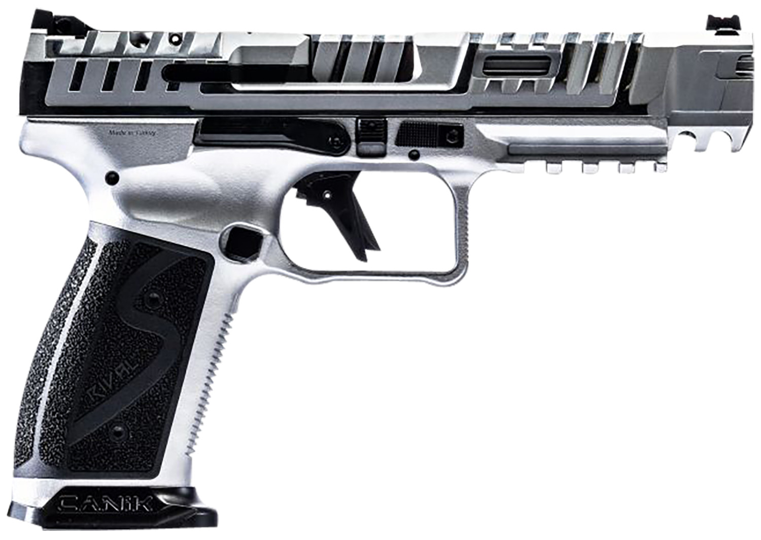 Canik HG7010CN SFx Rival-S Full Size Frame 9mm Luger 18+1, 5" Stainless Steel Barrel, Chrome Optic Ready/Serrated w/Ports Steel Slide, Chrome w/Black Controls Steel Frame w/Picatinny Rail, Ambidextrous