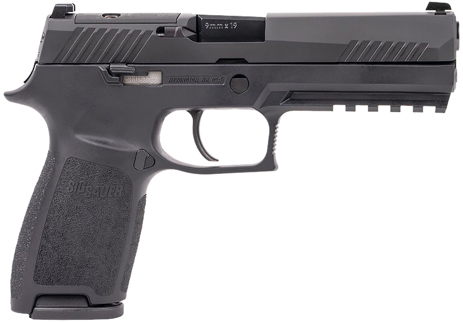 Sig Sauer 320F9BSSP P320 Full Size Frame 9mm Luger 17+1 4.70" Black DLC Carbon Steel Barrel, Black Nitron Optic Ready/Serrated Stainless Steel Slide, Black Stainless Steel Frame w/Picatinny Rail, Black Polymer Grip